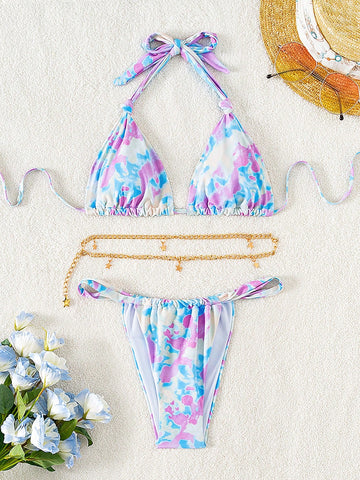 Women'S Tie Dye Halter Neck Two Piece Swimsuit Set