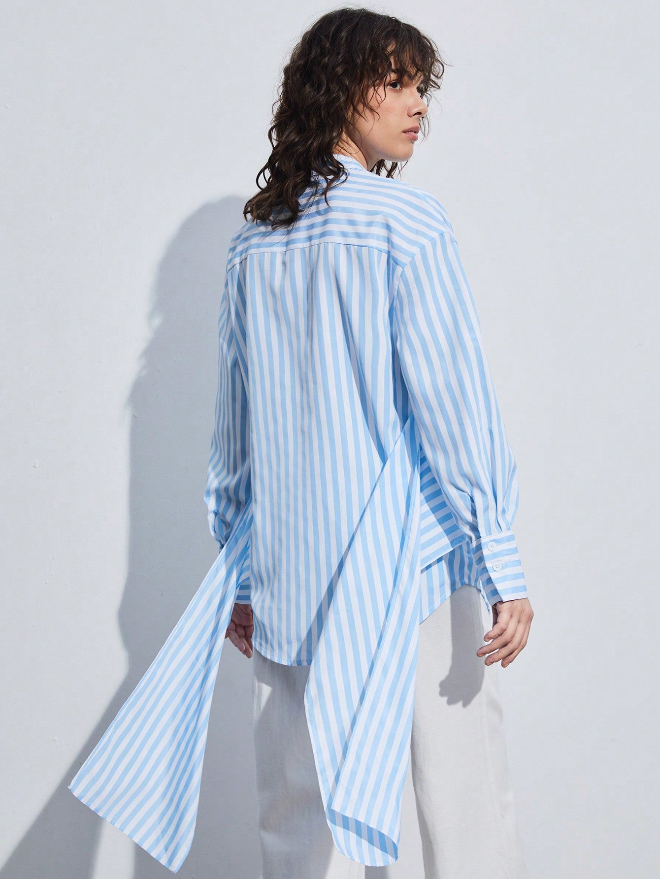 Women's Striped Drop Shoulder Long Sleeve Blouse