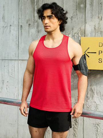 Men's Solid Color Mesh Breathable Tank Top And Shorts Sports Suit, Athletic Suit, Tracksuit Workout Set