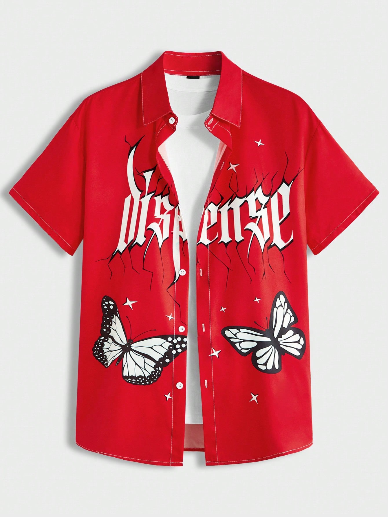 Men'S Butterfly And Letter Print Short Sleeve Shirt