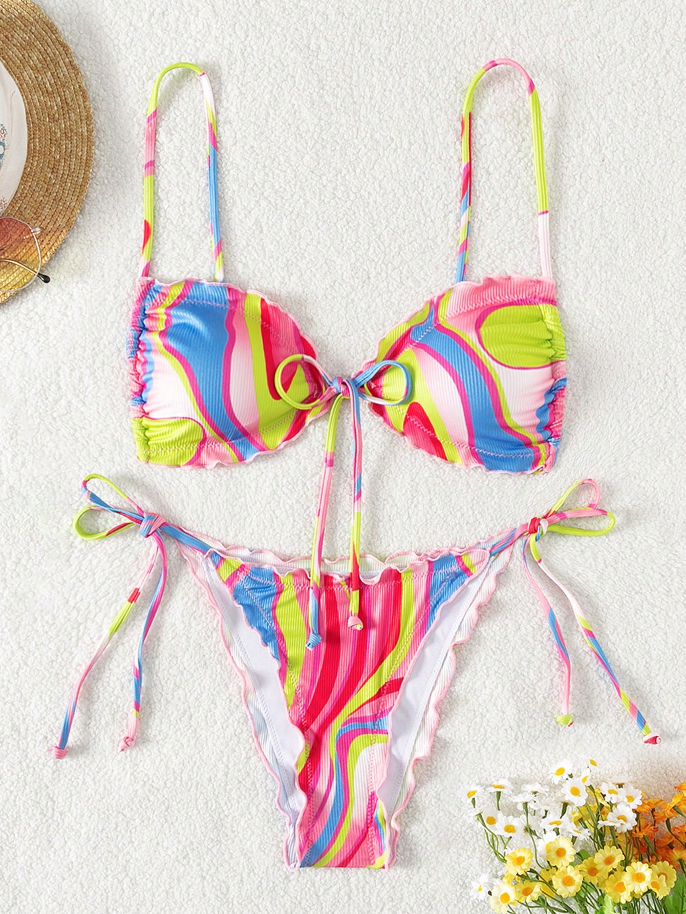 Lettuce Edge Knot Side Bikini Set Music Festival