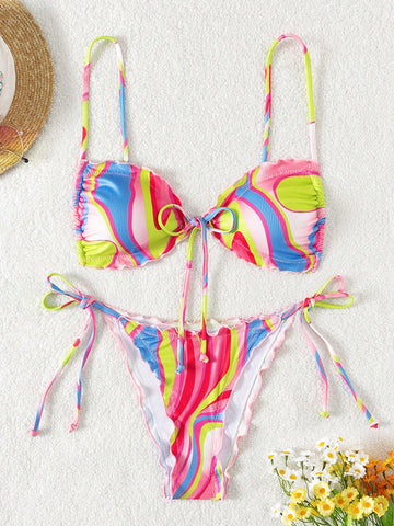 Lettuce Edge Knot Side Bikini Set Music Festival