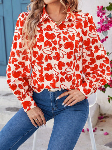 Heart Print Long Sleeve Shirt