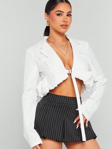 Ruffle Hem Crop Blazer