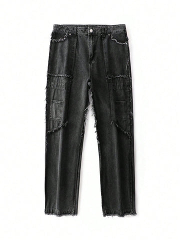 Men'S Frayed Hem Denim Jeans