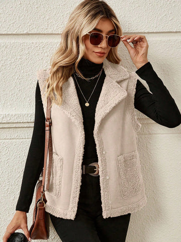 Dual Pocket Teddy Lined Vest Jacket