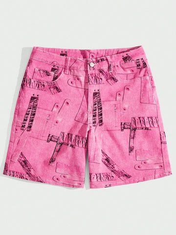 Men'S Graphic Print Denim Shorts Are Suitable For Everyday Use In Spring And Summer