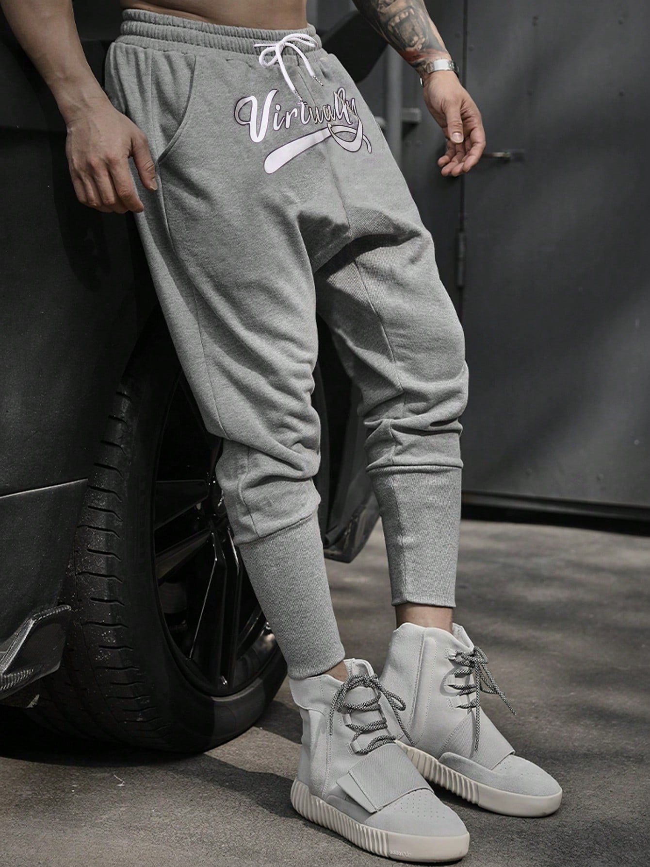 Men'S Letter Printed Drawstring Waist Jogger Pants