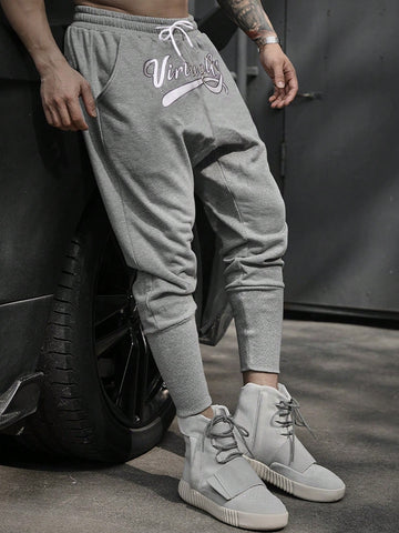 Men'S Letter Printed Drawstring Waist Jogger Pants