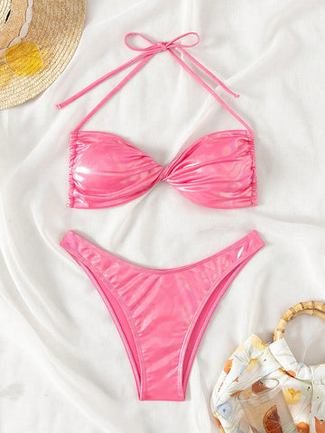 Ladies' Glossy Halter Neck Bikini Set