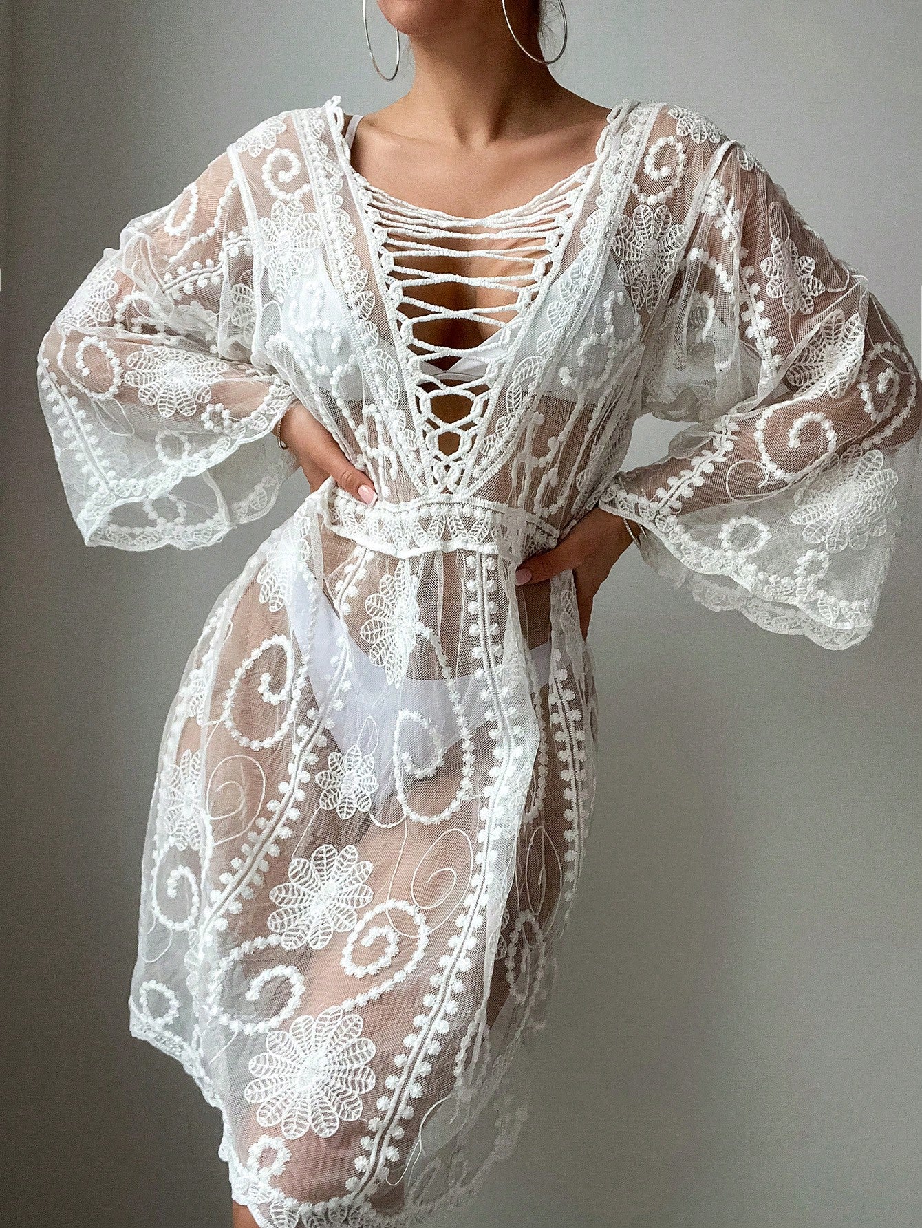 Embroidered Mesh Hollow Out Cardigan Wedding