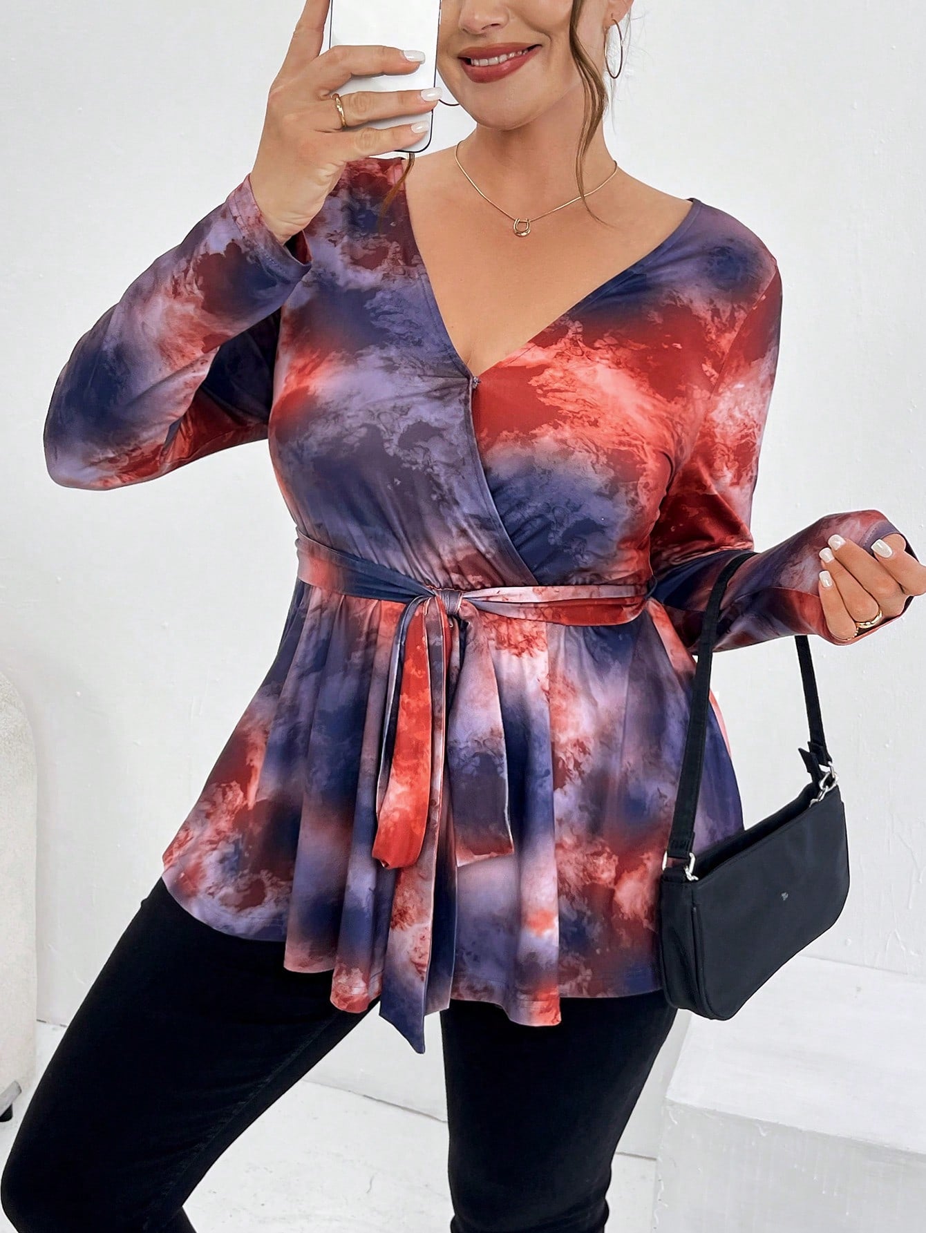 Plus Size Tie-Dye Wrap Belt T-Shirt