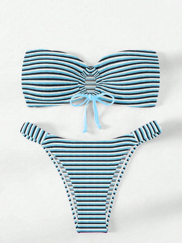 Ladies' Striped Bandeau Two Piece Swimsuit Carnival