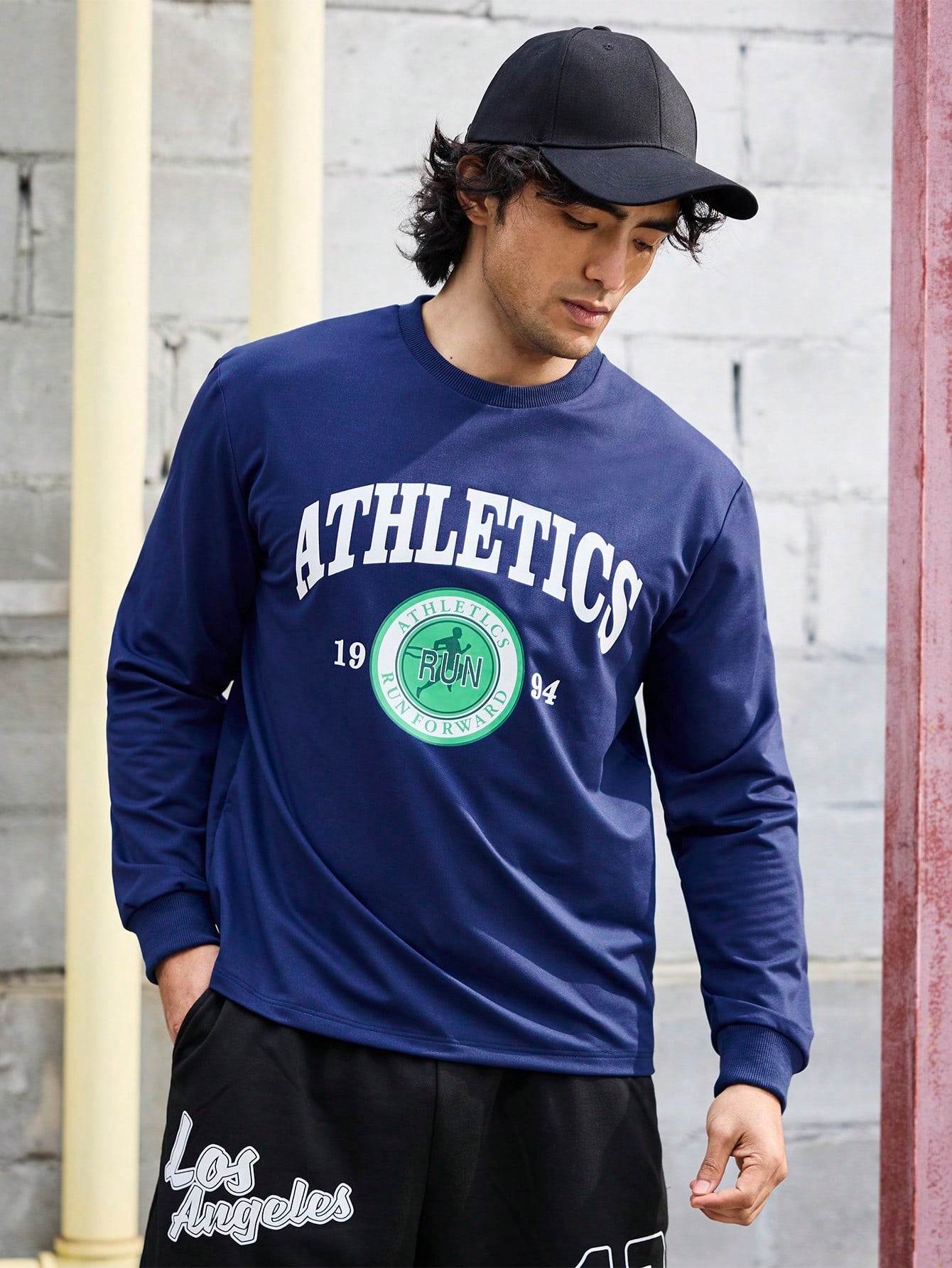 Men's Sports Long Sleeve Shirt With Letter Printing Workout Tops