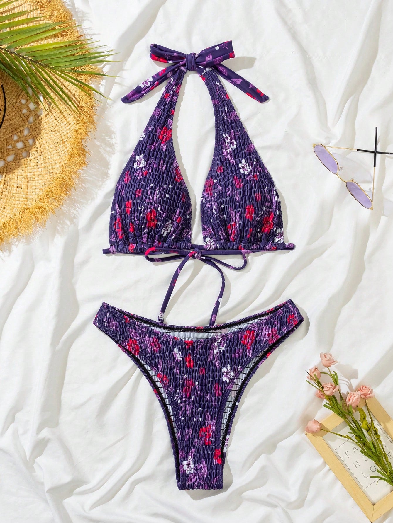 Women's Flower Printed Push Up Bikini Set