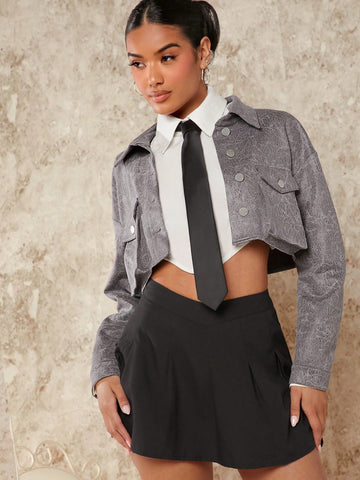 Flap Pocket Drop Shoulder Crop Jacket