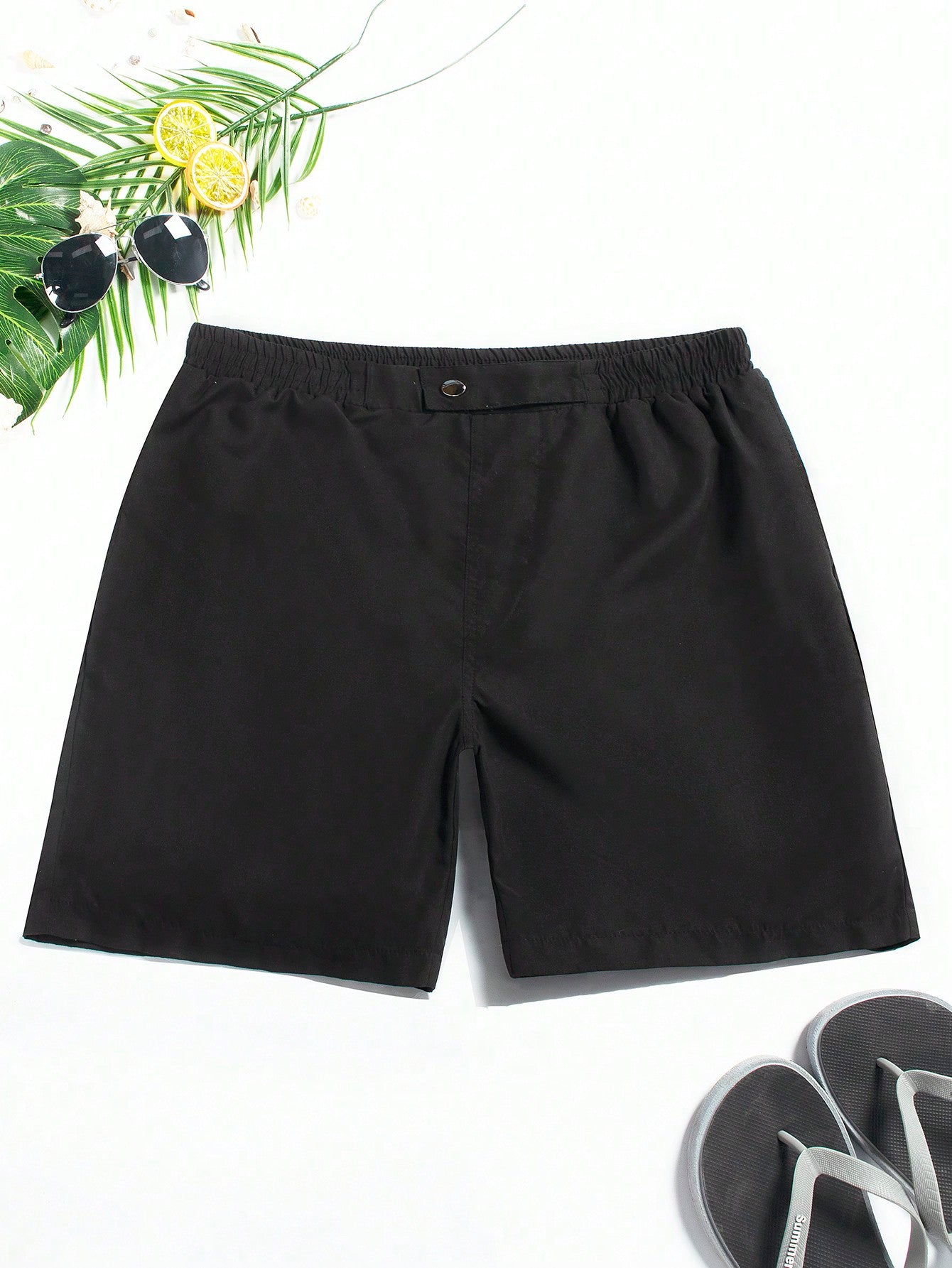 Men'S Elastic Waist Plain Beach Shorts