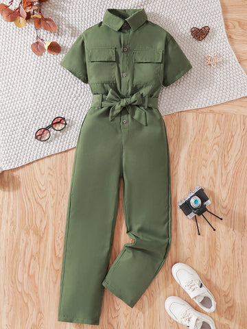 Tween Boy Short Sleeve Belted Shirt Jumpsuit