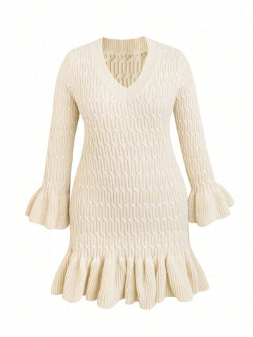 Plus Flounce Sleeve Ruffle Hem Sweater Dress