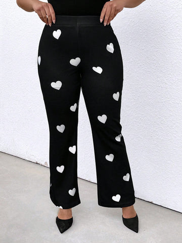 Plus Heart Print Flare Leg Pants