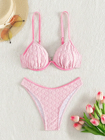 Women's Flower Pressed Print Swimsuit Set Valentine