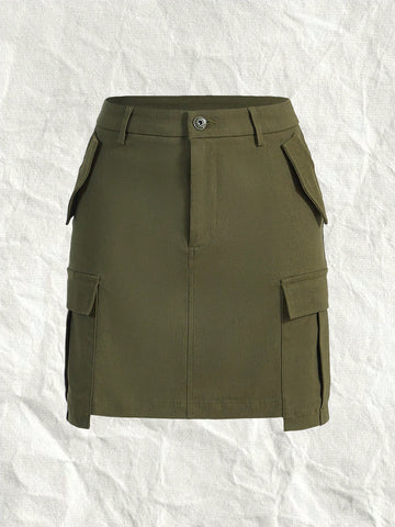 Flap Pocket Side Cargo Skirt