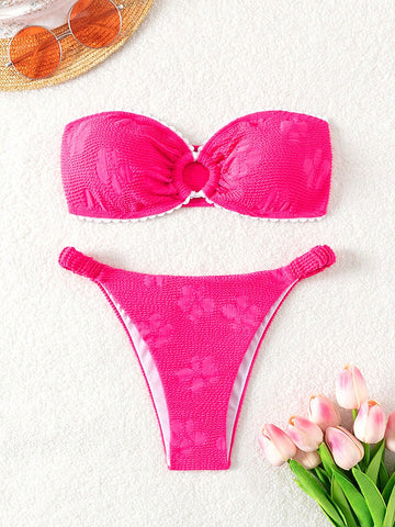 Ladies' Solid Color Bandeau Bikini Bathing Suit Set Valentine