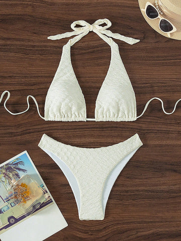 Solid Color Textured Bikini Set Wedding