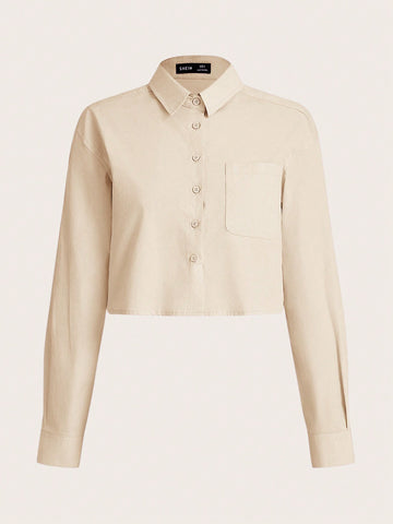 Ladies' Solid Color Button-Front Shirt With Pockets