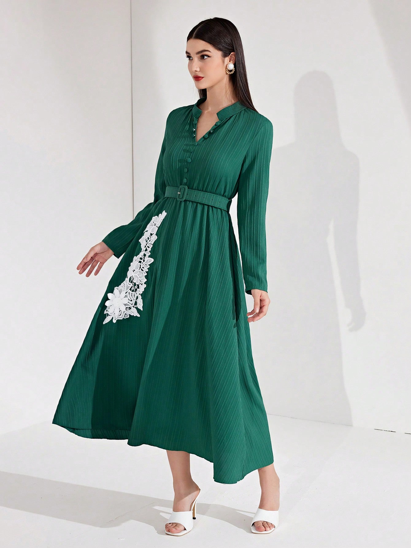 Long Sleeve Belted Shirt Dress