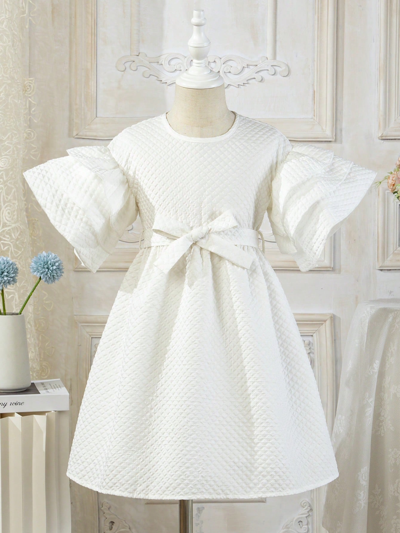 Young Girl'S Vintage Ruffle Hem And 3d Sleeves Flare Dress, Suitable For Summer Daily Wear, Festival Party And Performance