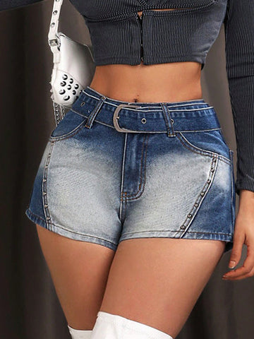 Women'S Bleached Studs Denim Shorts