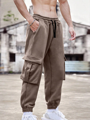 Men's Solid Color Drawstring Waist Cargo Sports Pants