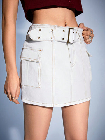 Y2k Casual White Low Waist Skinny Denim Mini Skirt