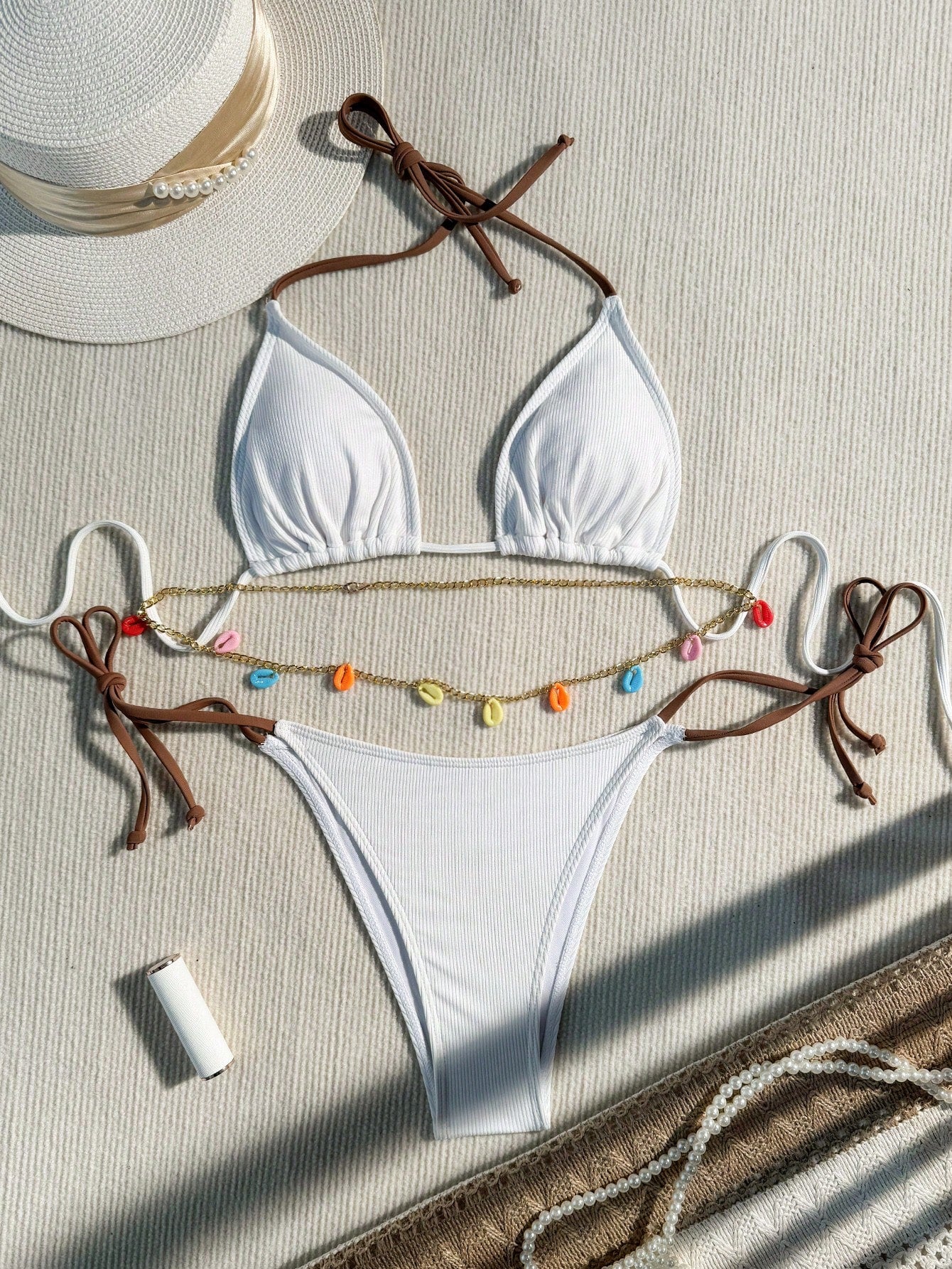 Colorful Seashell Decorated Two-Piece Swimsuit Set For Beach Vacation