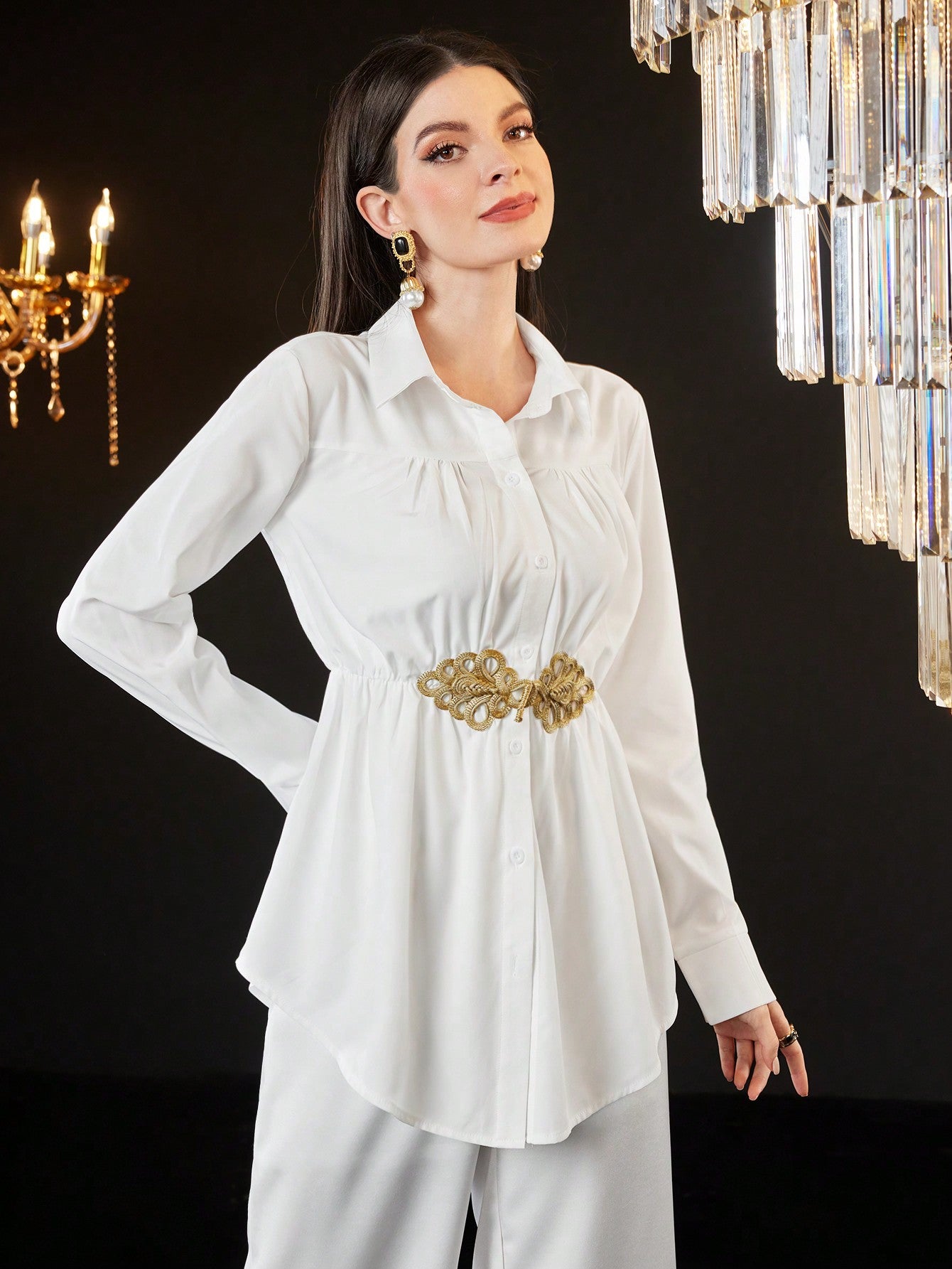 Women'S Embroidered Pleated Shirt