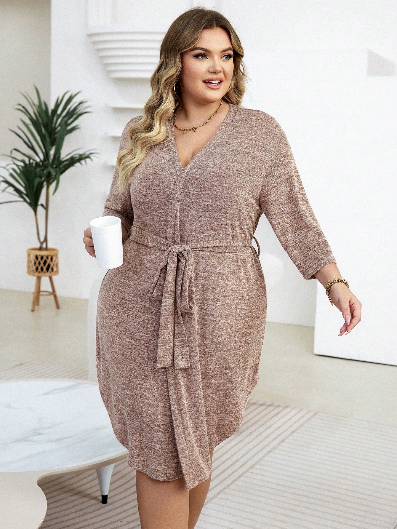 Plus Size Knitted & Skin-Friendly Floral Gauze Sleepwear