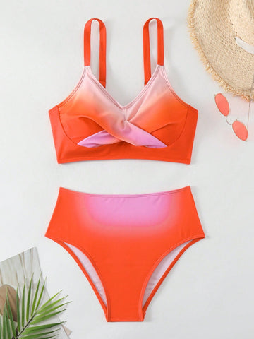 Ladies' Gradient Round Neck Bikini Set Valentine