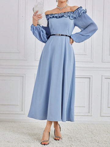 Women's Frill Hem Off Shoulder Long Sleeve Dress