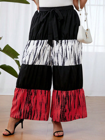 Plus Size Color Block Wide Leg Pants