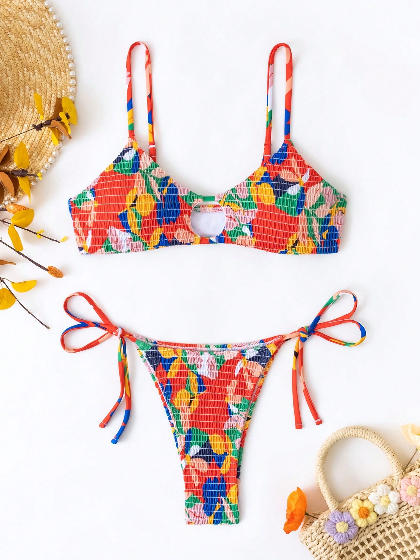 Cutout Details, Knotted Side Bikini Set Carnival