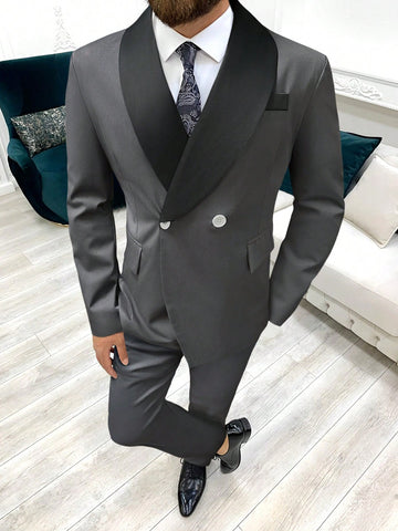 Men's Green Shawl Collar Double-Breasted Suit Set