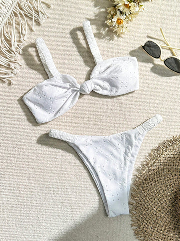 Women's Bikini Set With Twisted Detail, Cut-Out And Embroidery