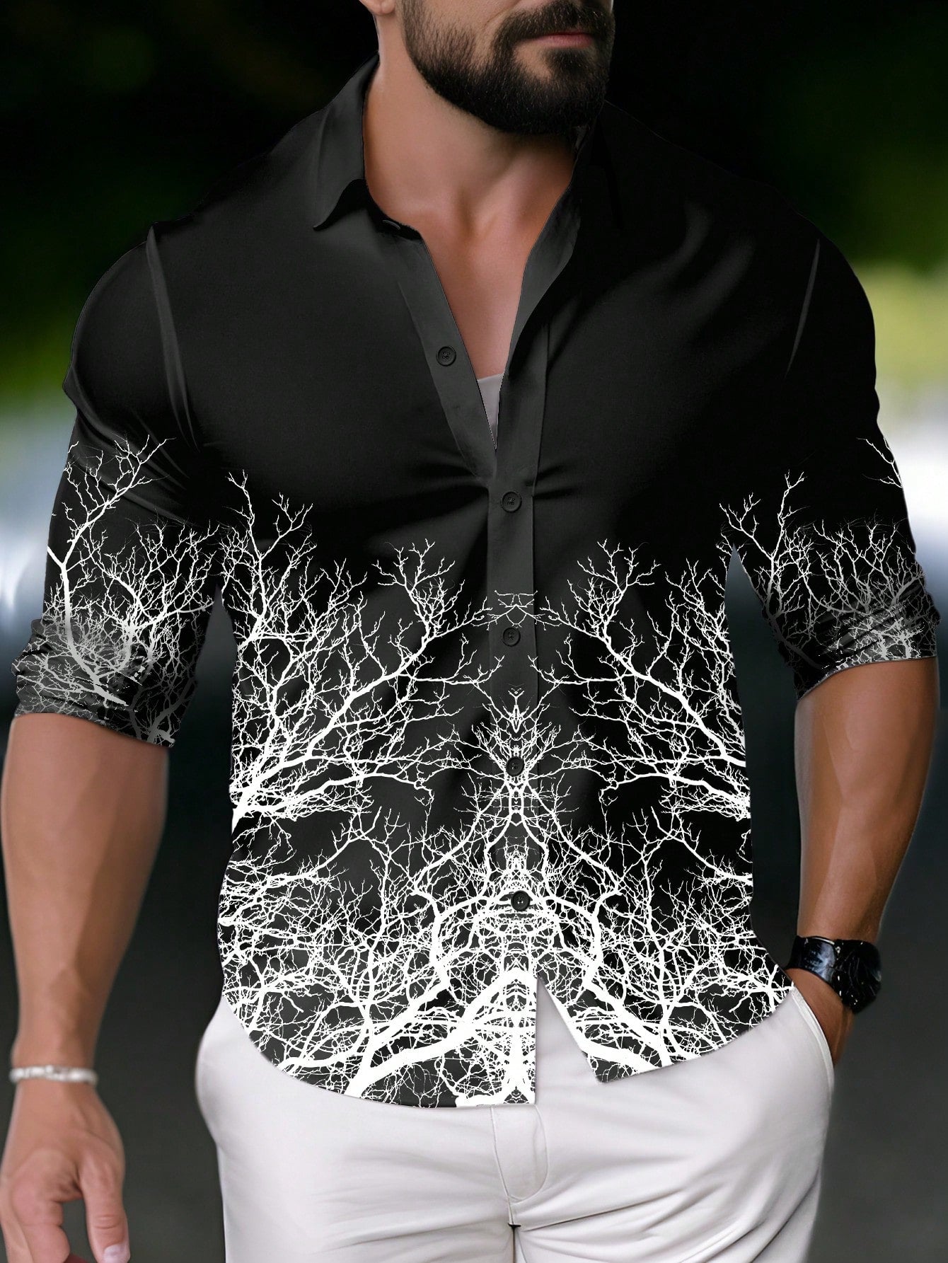 Men's Long Sleeve Shirt With Digital Print