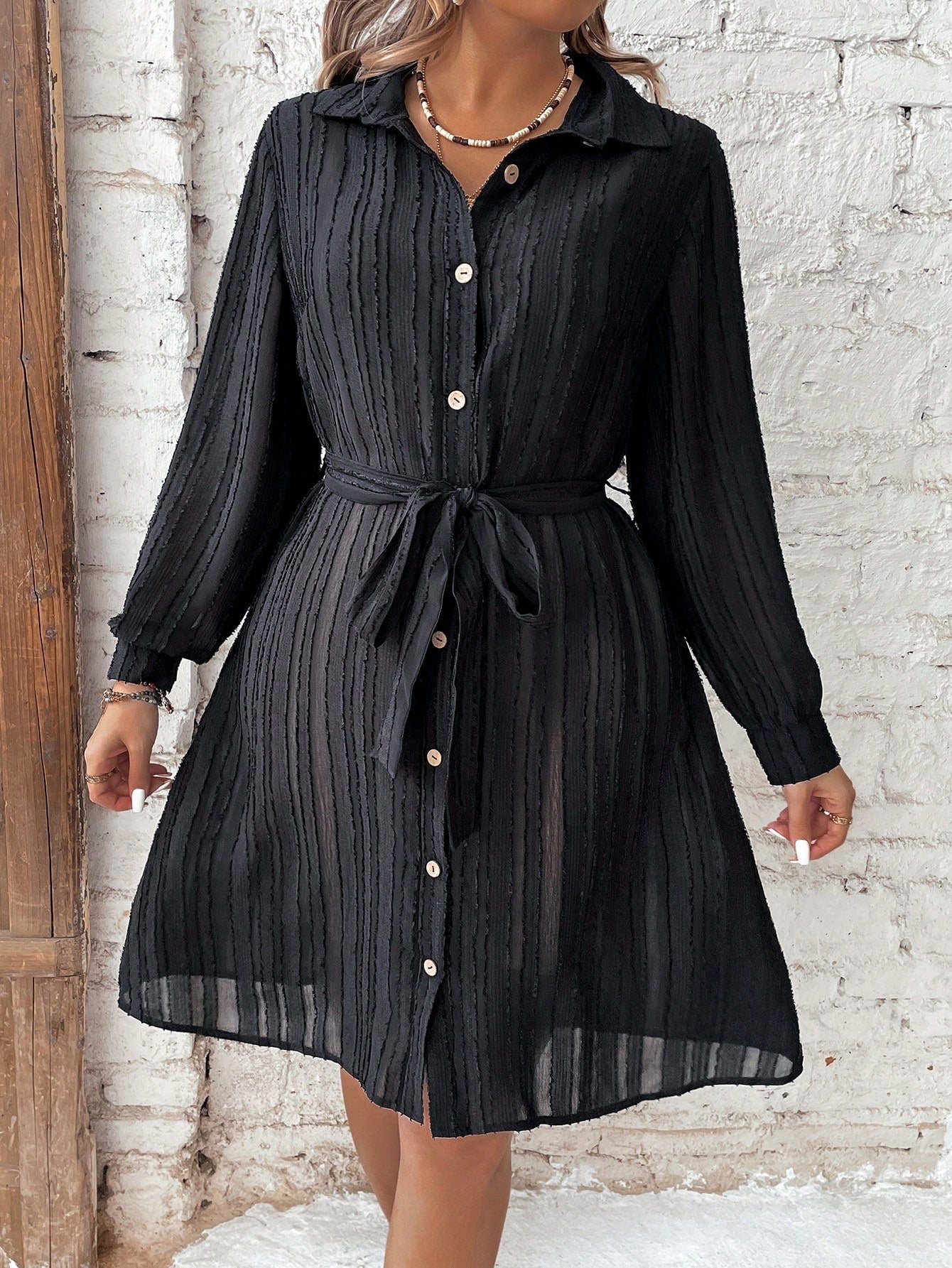 Plus Size Women's Long Sleeve Sheer Shirt Dress