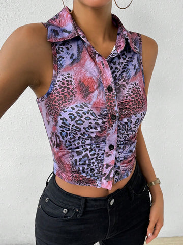 Animal Printing Sleeveless Shirt/Blouse