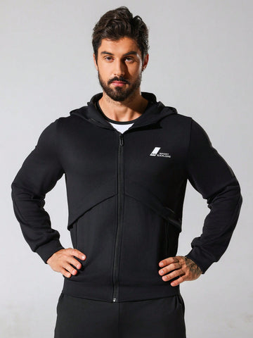 Men's Letter Printed Hooded Sports Jacket Workout Tops