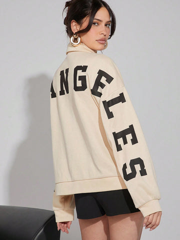 Womens Back Letter Sweat Parka