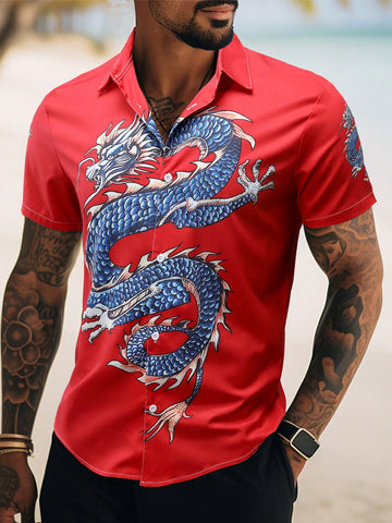 Men's Chinese Dragon Print Short Sleeve Shirt