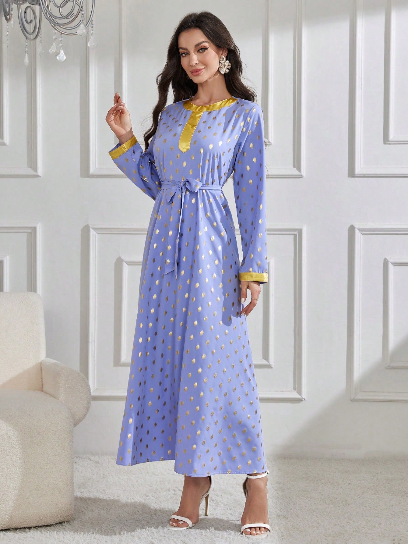 2024 New Arrival Women's Long Robe With Gold Foil Dots Print